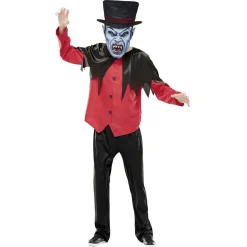 Masque adulte Halloween grosse tête vampire avec chapeau bleu noir