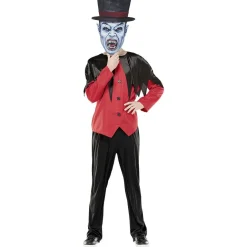 Masque adulte Halloween grosse tête vampire avec chapeau bleu noir