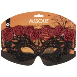 Masque loup vénitien adulte dentelle noir et rouge