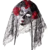 Masque squelette adulte jour des morts calavera fleur rouge et noir