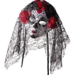 Masque squelette adulte jour des morts calavera fleur rouge et noir
