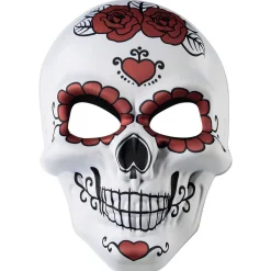 Masque squelette adulte jour des morts calavera fleur rouge et noir