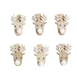 Mini pinces en bois Noël forme de tête de renne 6 pièces