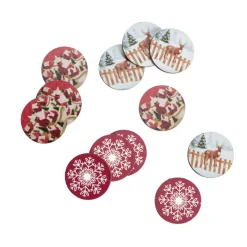 Mini rondin de bois Ø3cm motif Noël vintage 12 pièces