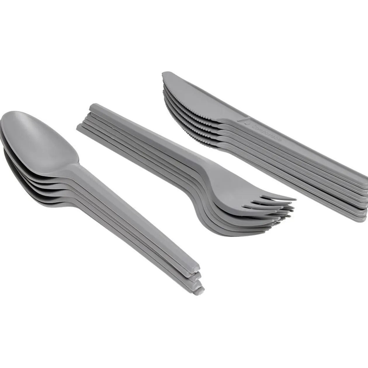 Ménagère réutilisable gris 18 couverts à base d'amidon de maïs