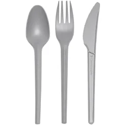 Ménagère réutilisable gris 18 couverts à base d'amidon de maïs