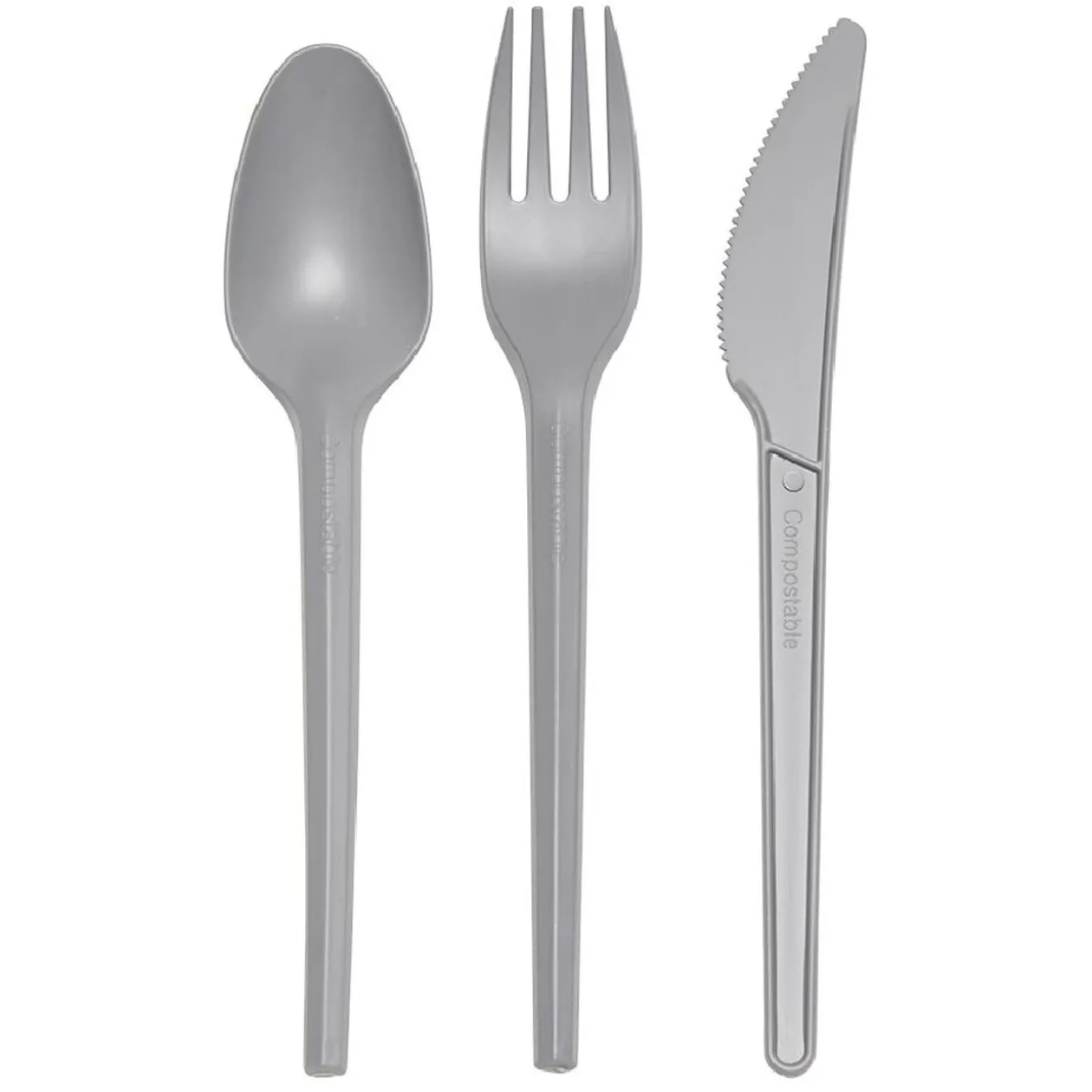 Ménagère réutilisable gris 18 couverts à base d'amidon de maïs