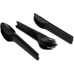 Ménagère réutilisable noir 18 couverts à base d'amidon de maïs