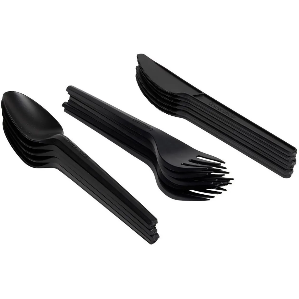 Ménagère réutilisable noir 18 couverts à base d'amidon de maïs