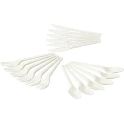 Ménagère réutilisable en amidon de maïs 6 personnes blanc