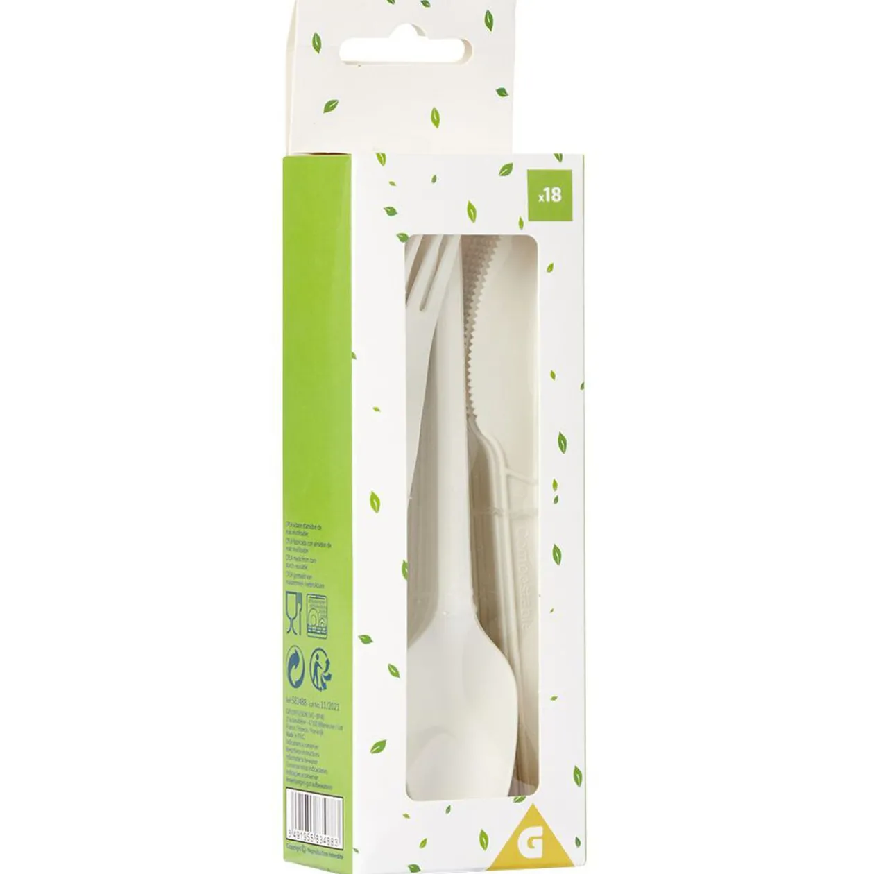 Ménagère réutilisable en amidon de maïs 6 personnes blanc