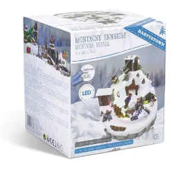 Montagne enneigée lumineuse luge bonhomme de neige 16 LED en résine