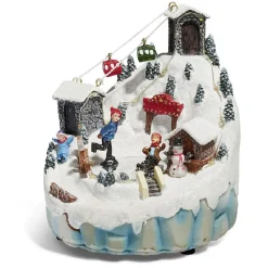 Montagne enneigée lumineuse luge bonhomme de neige 16 LED en résine