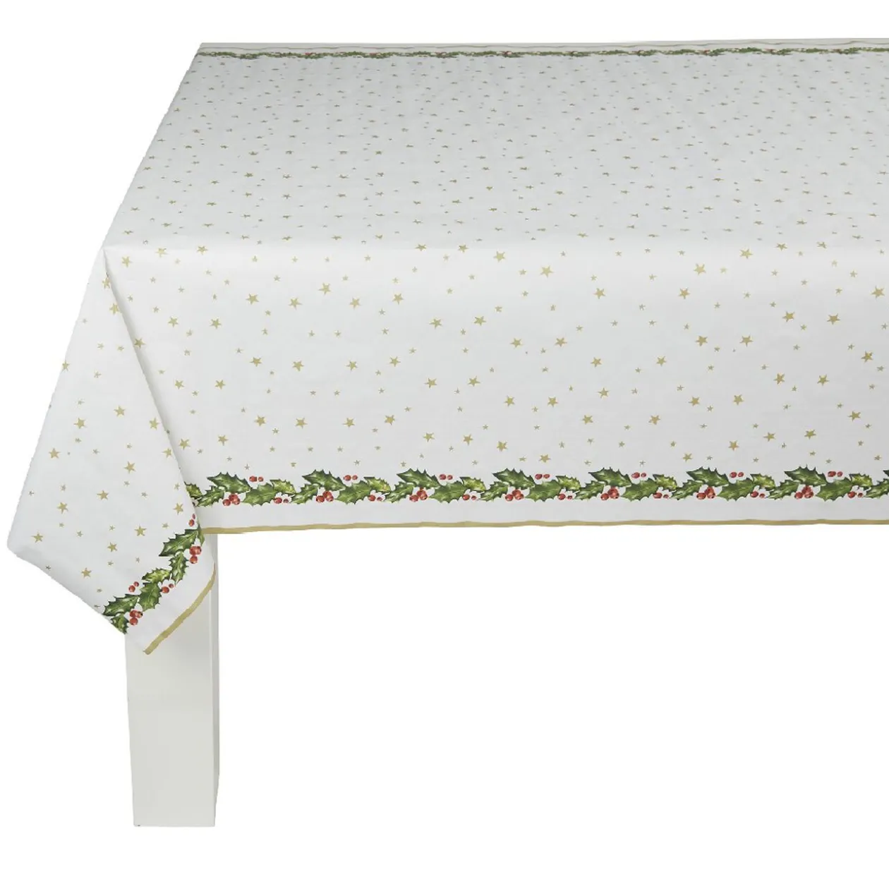 Nappe damassée blanche bordure houx