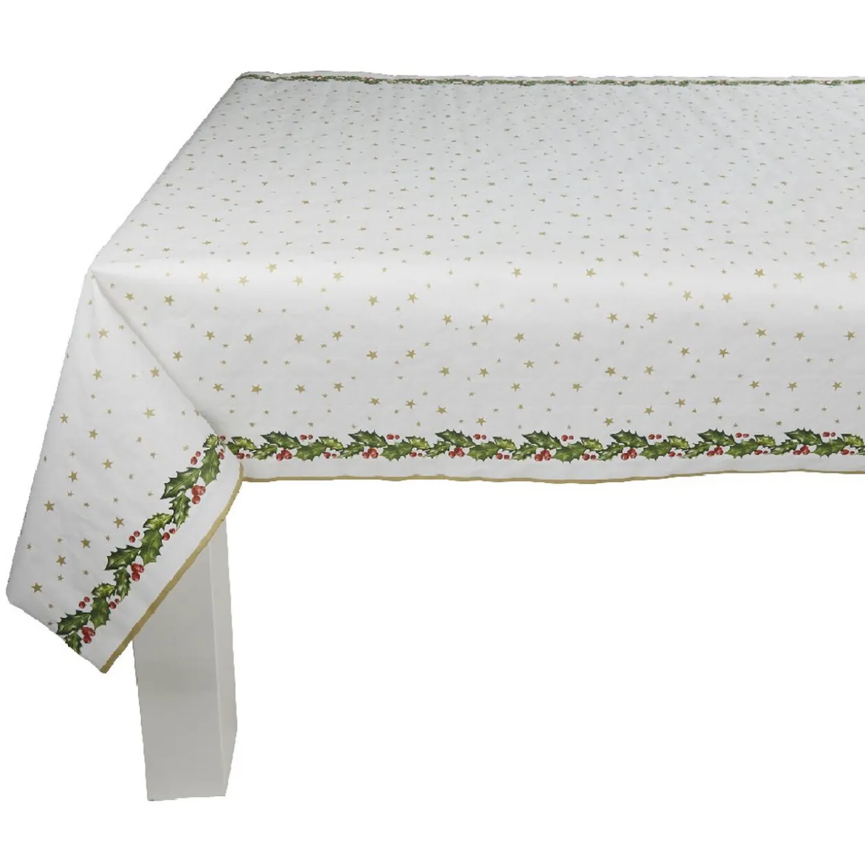 Nappe damassée blanche bordure houx