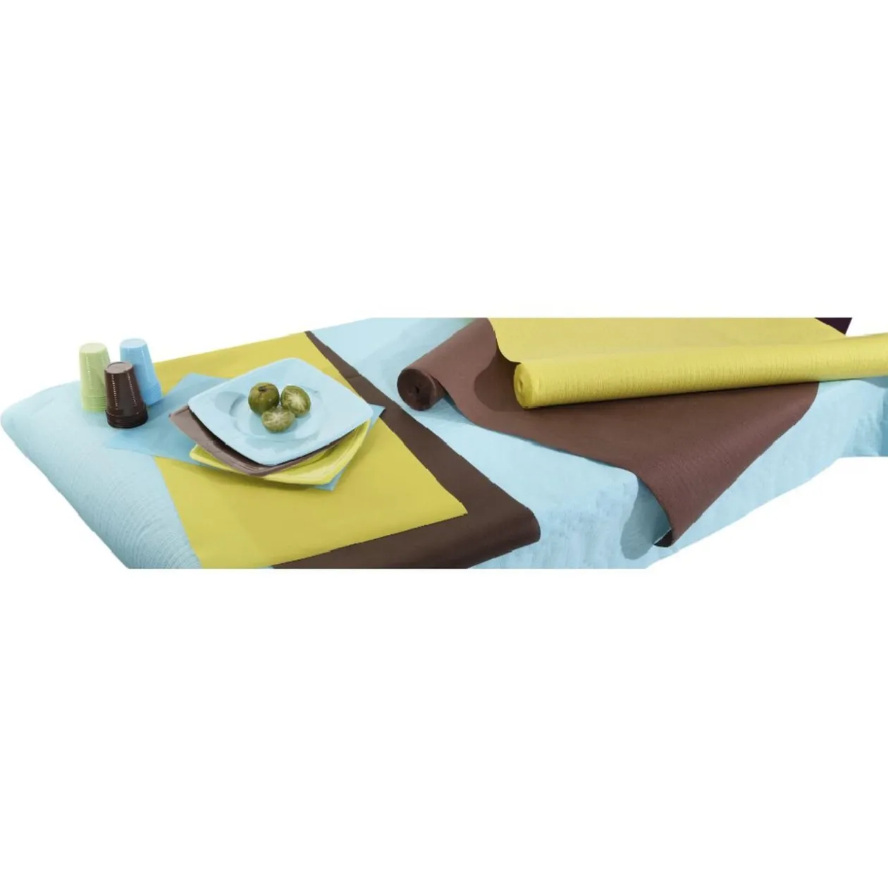 Nappe damassée bleu clair en papier 6 m