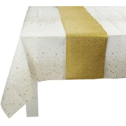 Nappe de Noël pliée blanche motif étoiles dorées