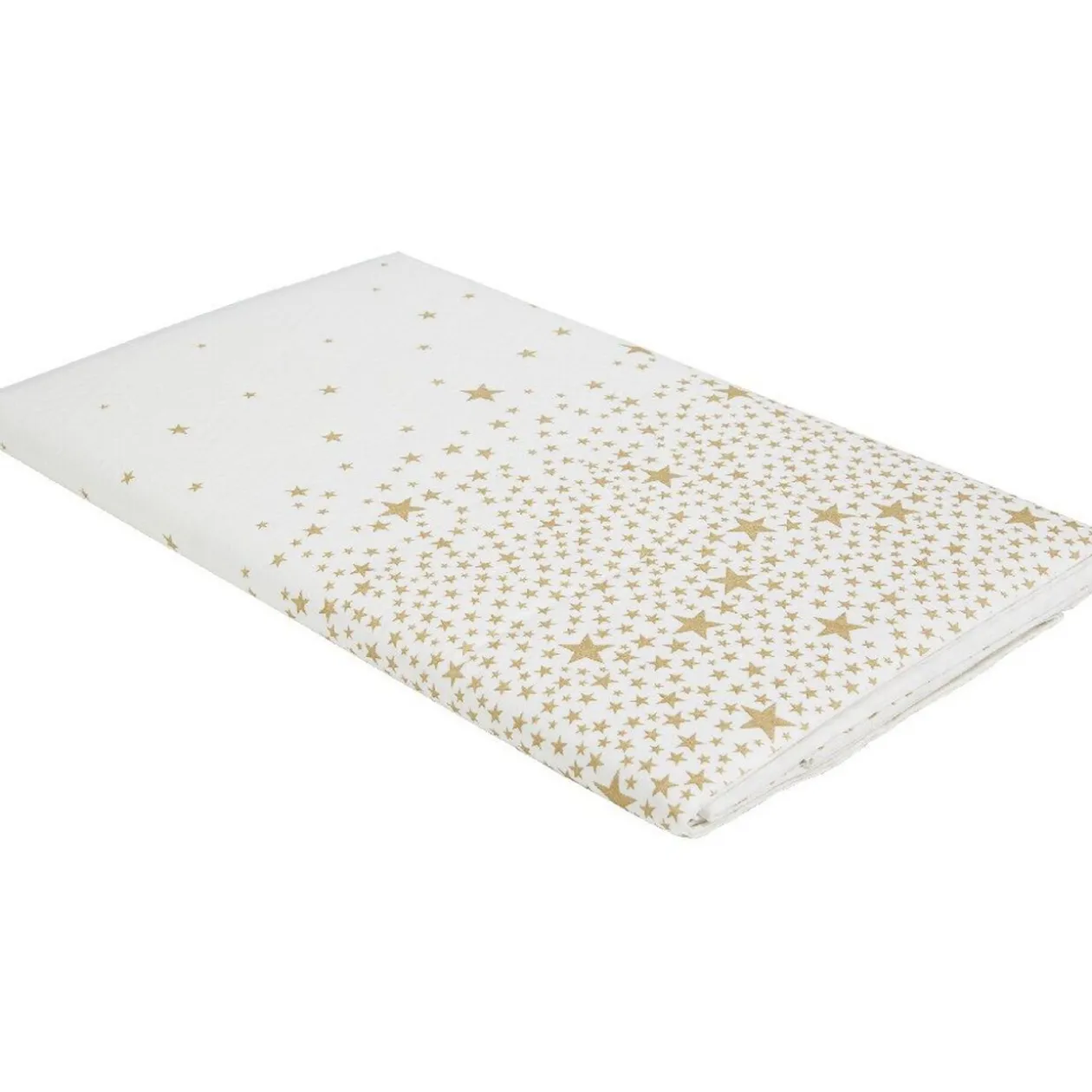 Nappe de Noël pliée blanche motif étoiles dorées