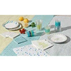 Nappe en papier gaufré motif rosace étoile bleu et blanc