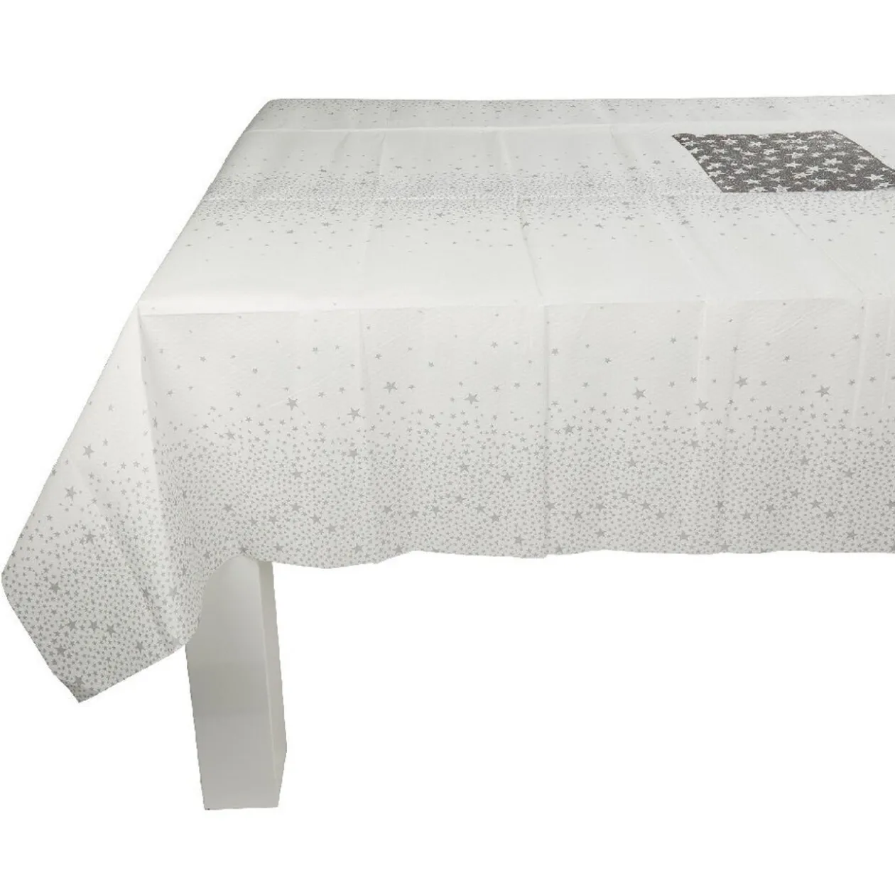 Nappe pliée blanche motif étoiles argentées