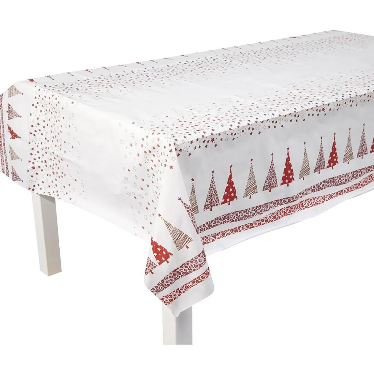 Nappe pliée motif sapins de Noël rouge et blanche