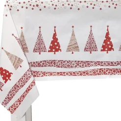 Nappe pliée motif sapins de Noël rouge et blanche