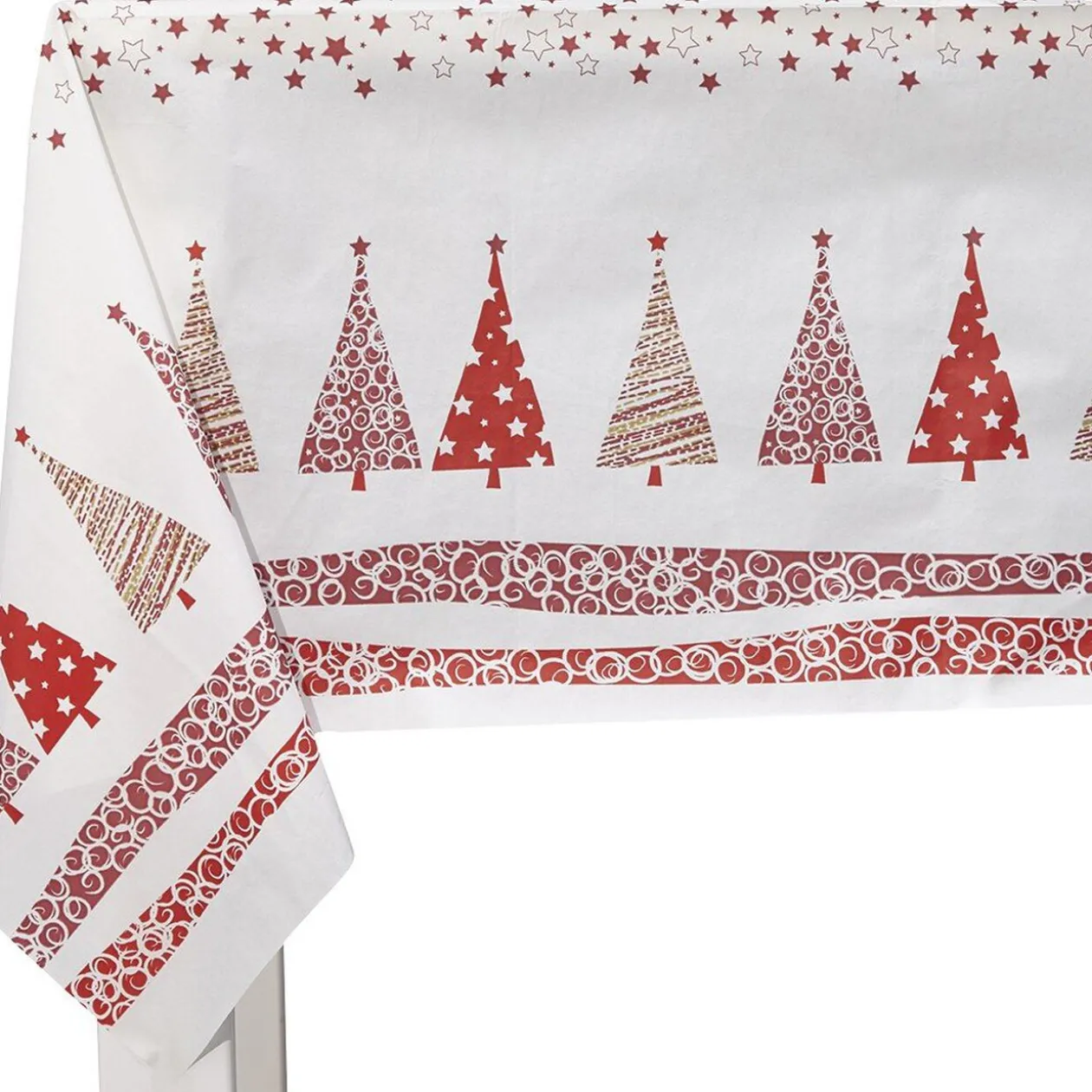 Nappe pliée motif sapins de Noël rouge et blanche