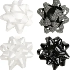 Noeud brillant blanc noir doré pour emballage cadeau x8