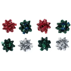 Noeud brillant vert rouge gris pour emballage cadeau x8