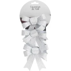 Noeud de Noël argenté à suspendre x3
