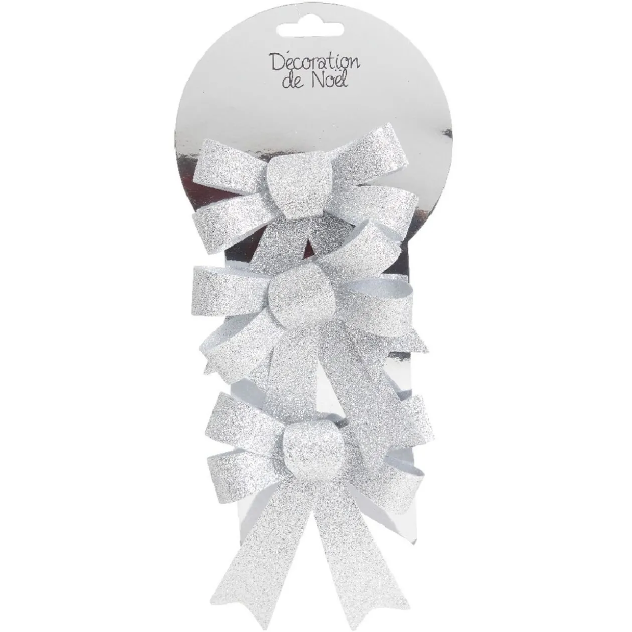 Noeud de Noël argenté à suspendre x3