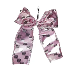 Noeud de Noël ruban argenté rose et gris x4