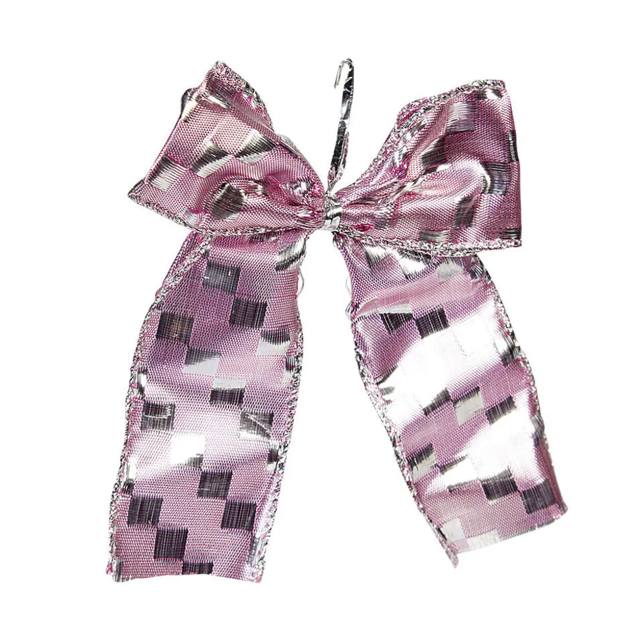 Noeud de Noël ruban argenté rose et gris x4