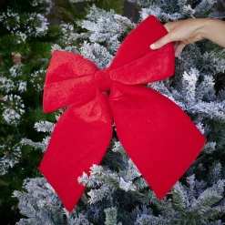 Noeud de Noël XL velours rouge à suspendre H. 40cm