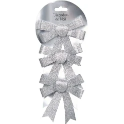 Noeud gris pailleté à suspendre x3