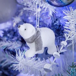 Ours blanc avec écharpe à suspendre 9x7xH5cm