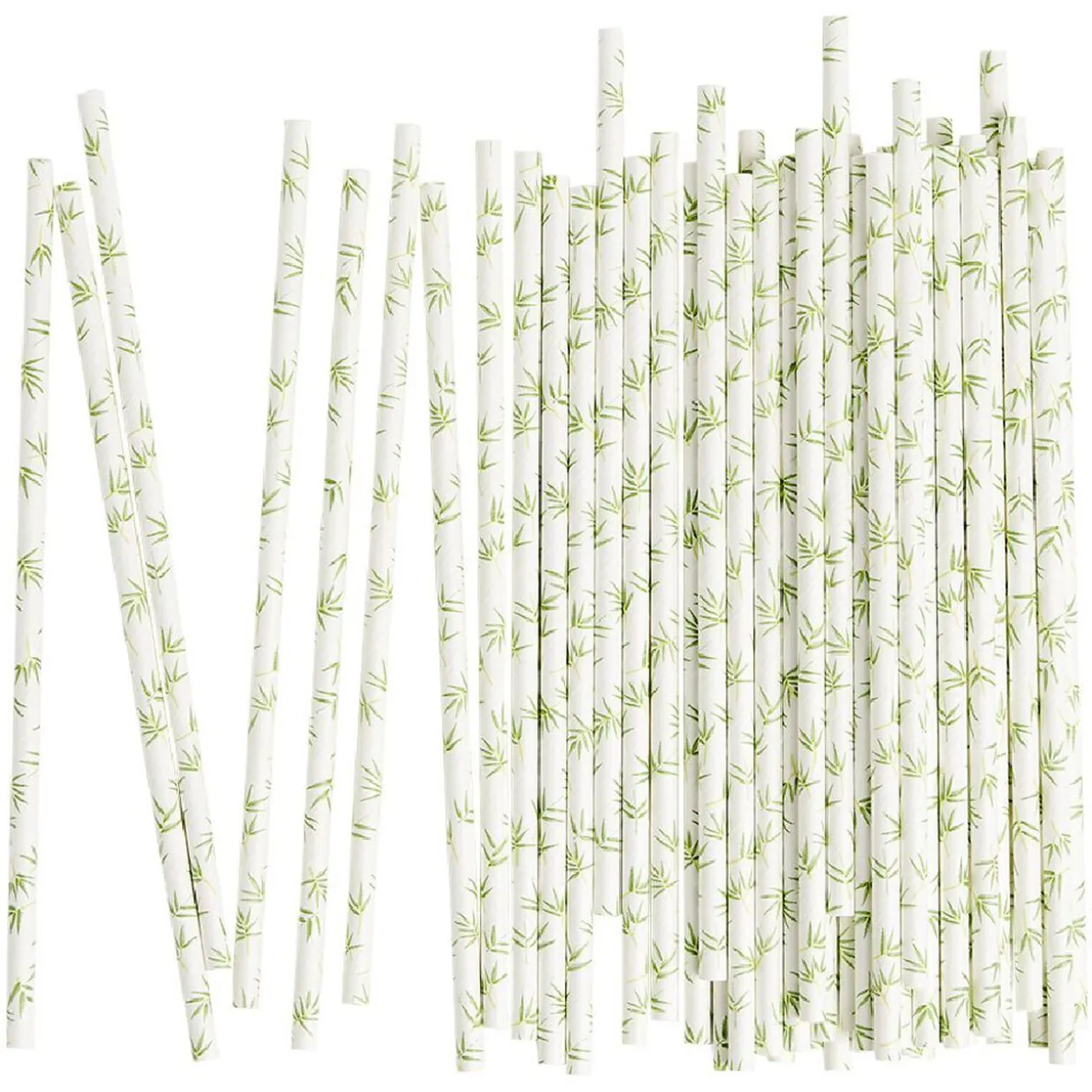 Paille bambou blanche motif feuillage x50 - Ø0,6 x H19,7cm