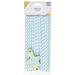Paille bleu et étiquette étoile en papier x 24