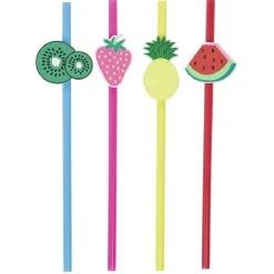 Paille design fruit en plastique réutilisable x4