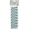 Paille en papier motif chevron blanc et bleu x20