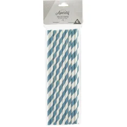 Paille en papier motif chevron blanc et bleu x20