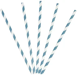 Paille en papier motif chevron blanc et bleu x20