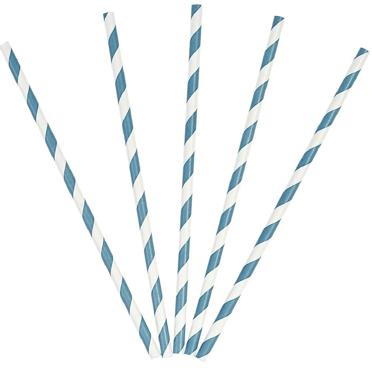 Paille en papier motif chevron blanc et bleu x20