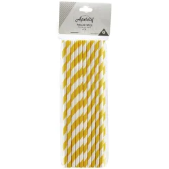 Paille en papier motif chevron blanc et jaune x20