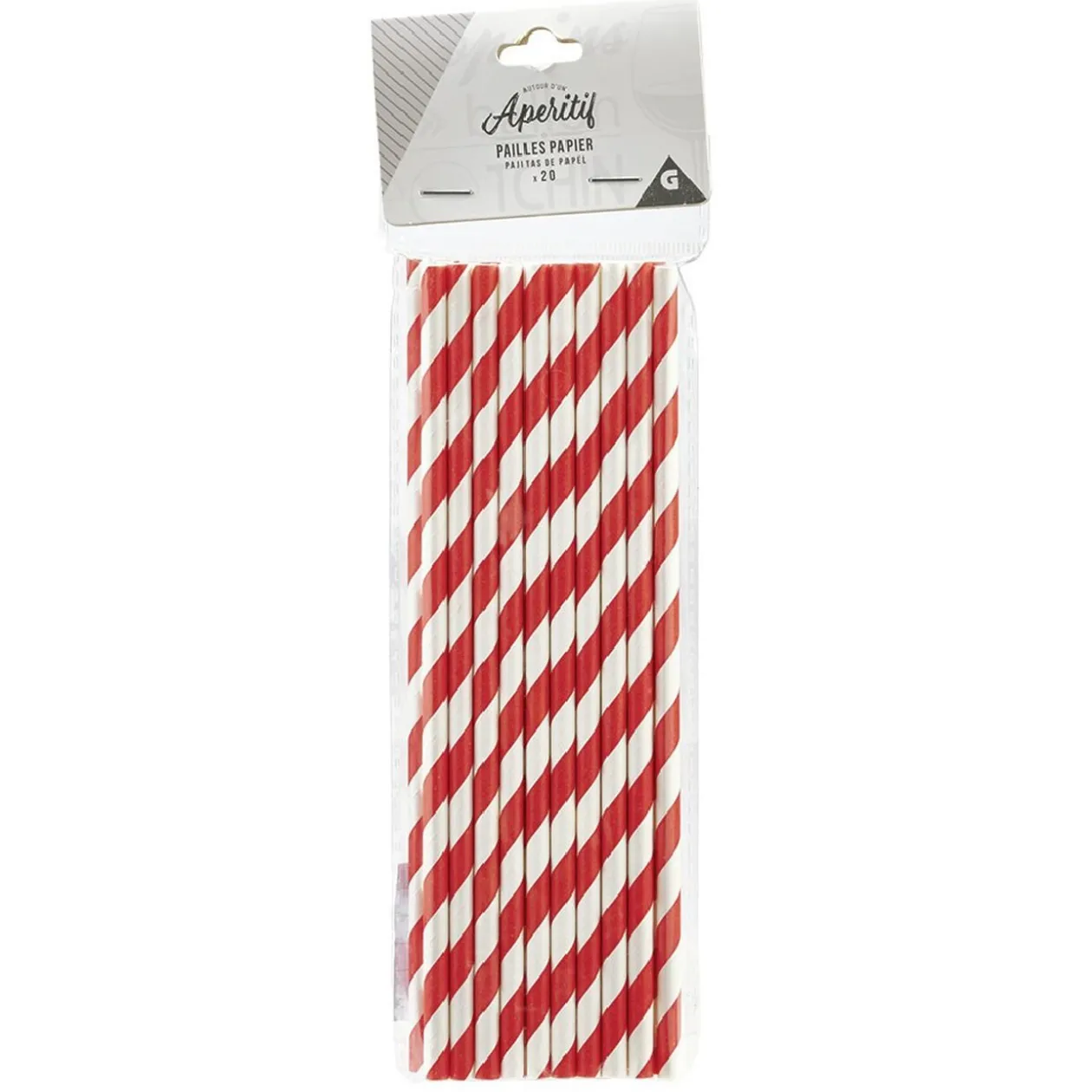 Paille en papier motif chevron blanc et rouge x20