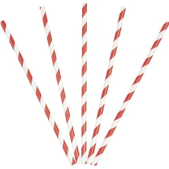 Paille en papier motif chevron blanc et rouge x20