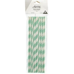 Paille en papier motif chevron blanc turquoise x20
