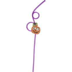 Paille en plastique décor Halloween violet x12