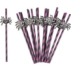 Paille fantaisie araignée Halloween noir et violet x20