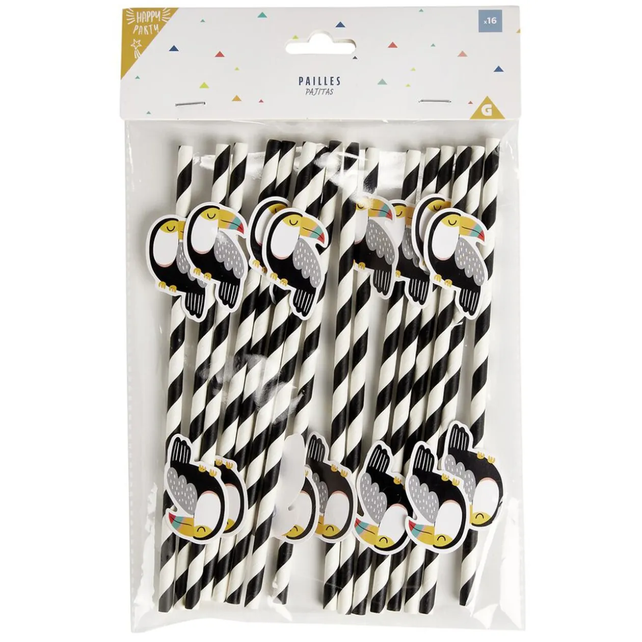 Paille papier décor spirale colorée avec fantaisie x16 - Ø0,5 x H27cm